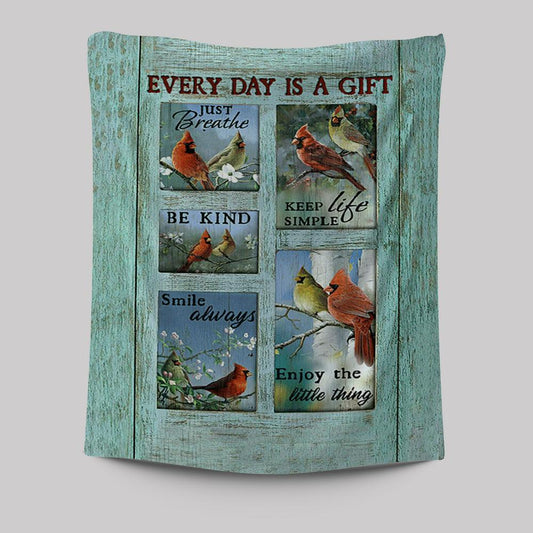 Cardinal Every Day Is A Gift Tapestry Art - Bible Verse Wall Art - Christian Inspirational Wall Decor
