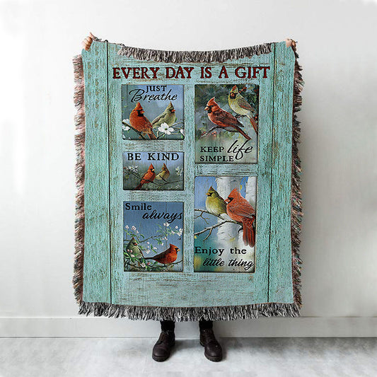 Cardinal Every Day Is A Gift Woven Blanket Art - Bible Verse Throw Blanket - Christian Inspirational Boho Blanket
