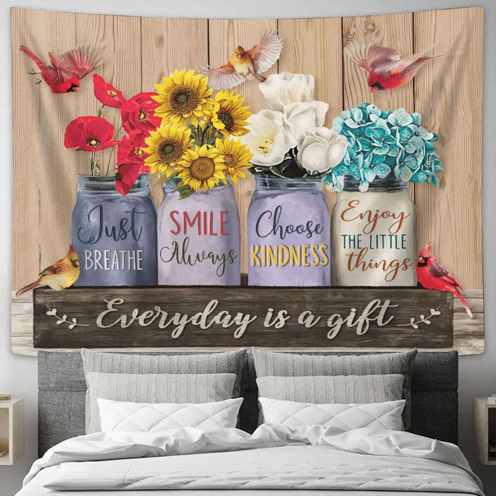 Cardinal Everyday Is A Gift Tapestry, Tapestries for Living Room Bedroom
