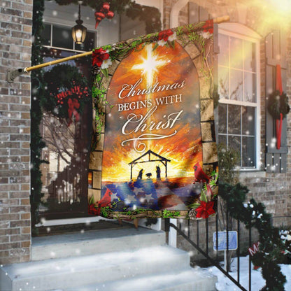 Cardinal Flag Christmas Begins With Christ Flag, Christian Christmas House Flag, Christmas Outdoor Decor Ideas
