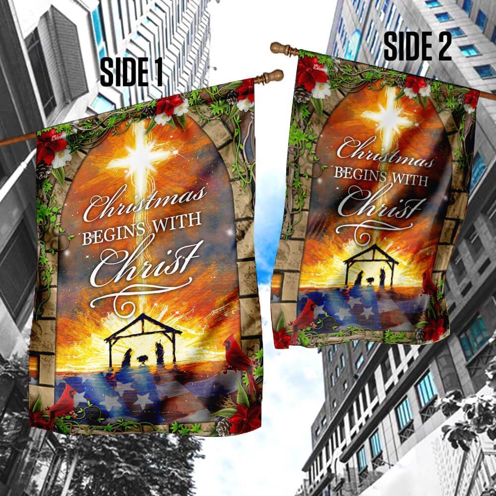 Cardinal Flag Christmas Begins With Christ Flag, Christian Christmas House Flag, Christmas Outdoor Decor Ideas