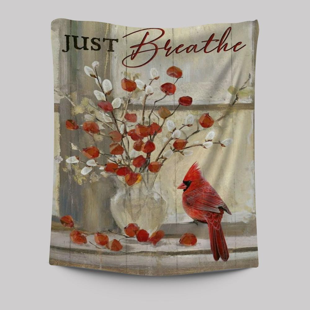 Cardinal, Fuchsia Flower, Willow Flower, Just Breathe Tapestry