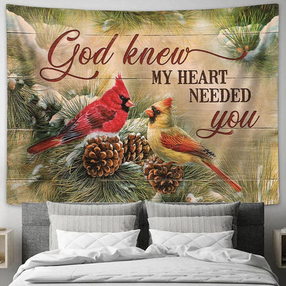 Cardinal God knew my heart needed you Tapestry Wall Art - Bible Verse Tapestry - Religious Tapestry Wall Hanging