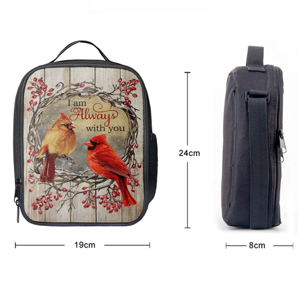 Cardinal I Am Always With You Lunch Bag, Christian Lunch Bag For School, Picnic, Religious Lunch Bag