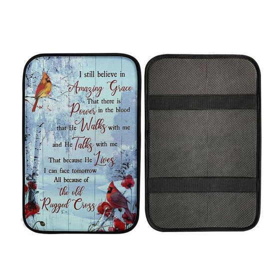 Cardinal I Still Believe In Amazing Grace Car Center Console Cover, Religious Car Armrest Accessories