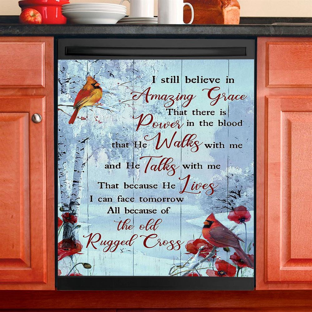 Cardinal I Still Believe In Amazing Grace Dishwasher Cover, Christian Dishwasher Magnet Cover, Bible Verse Kitchen Decor