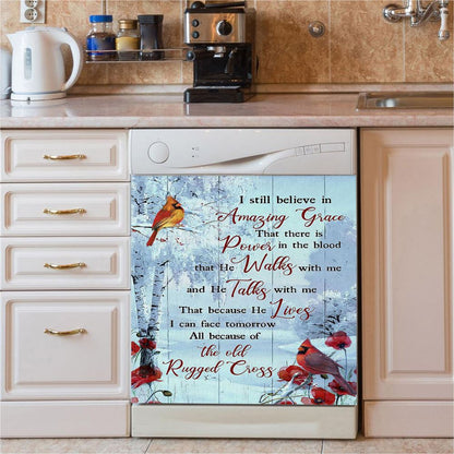 Cardinal I Still Believe In Amazing Grace Dishwasher Cover, Christian Dishwasher Magnet Cover, Bible Verse Kitchen Decor