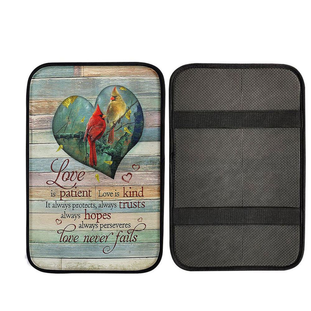 Cardinal Love Is Patient Love Is Kind Car Armrest Pad, Religious Car Armrest Accessories