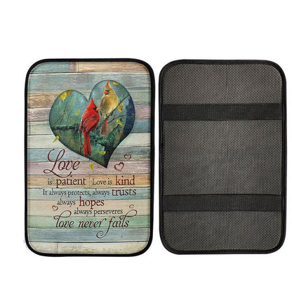 Cardinal Love Is Patient Love Is Kind Car Armrest Pad, Religious Car Armrest Accessories