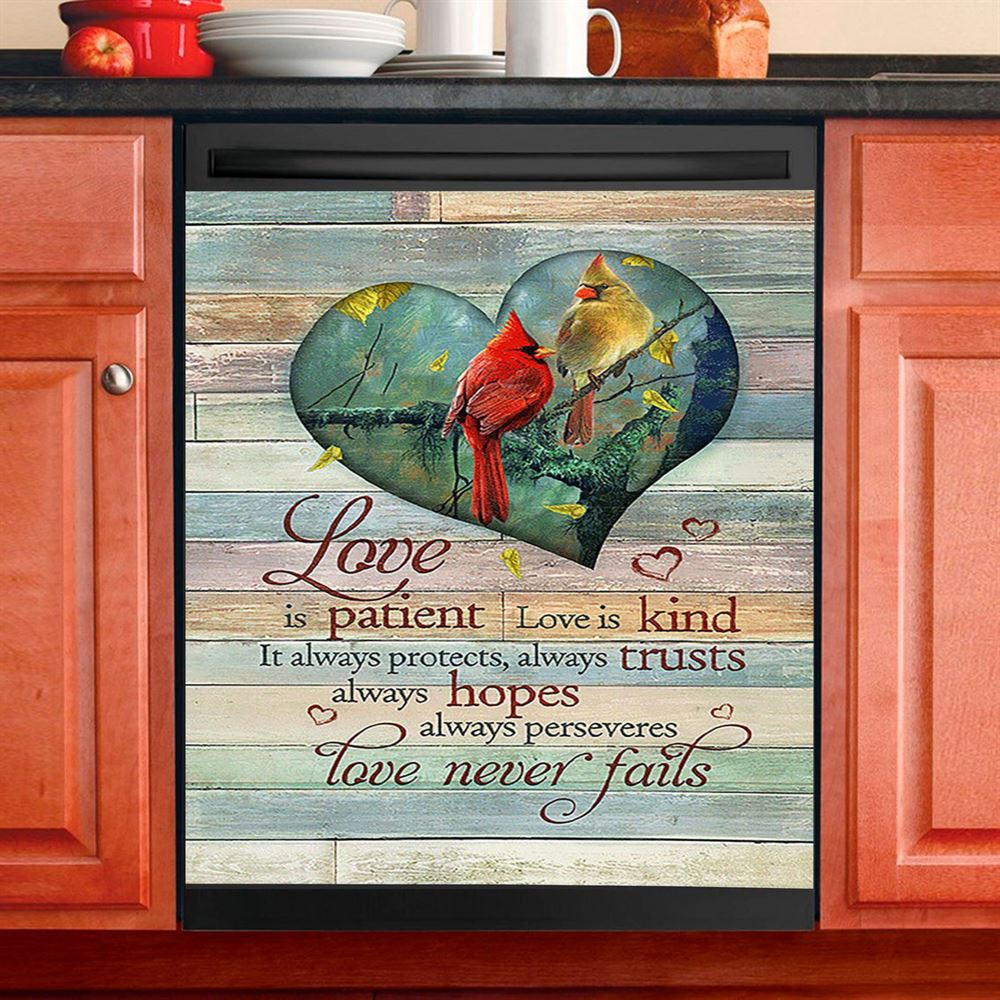 Cardinal Love Is Patient Love Is Kind Dishwasher Cover, Christian Dishwasher Magnet Cover, Religious Home Decor