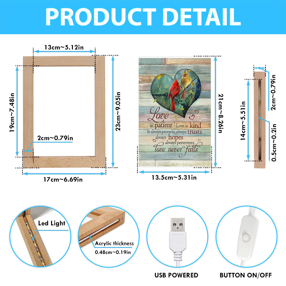 Cardinal Love Is Patient Love Is Kind Frame Lamp - Christian Art - Religious Home Decor
