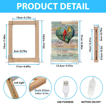 Cardinal Love Is Patient Love Is Kind Frame Lamp - Christian Art - Religious Home Decor