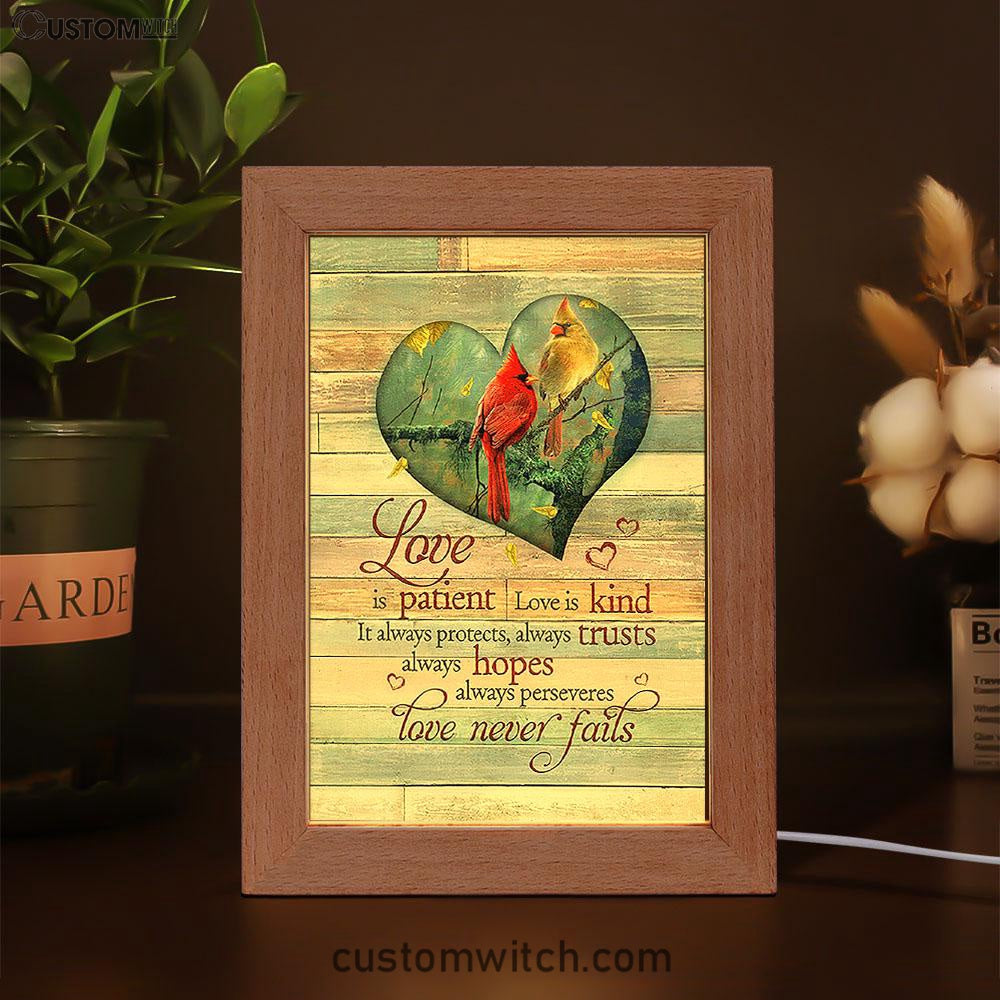 Cardinal Love Is Patient Love Is Kind Frame Lamp - Christian Art - Religious Home Decor