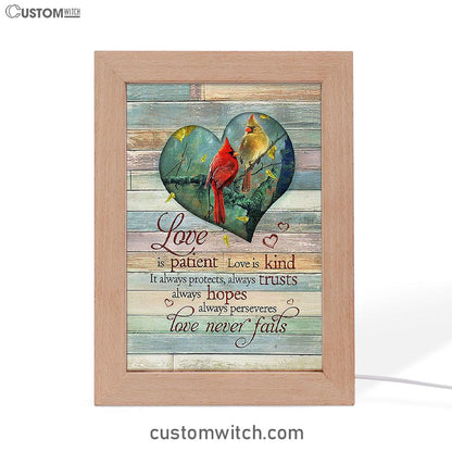 Cardinal Love Is Patient Love Is Kind Frame Lamp - Christian Art - Religious Home Decor