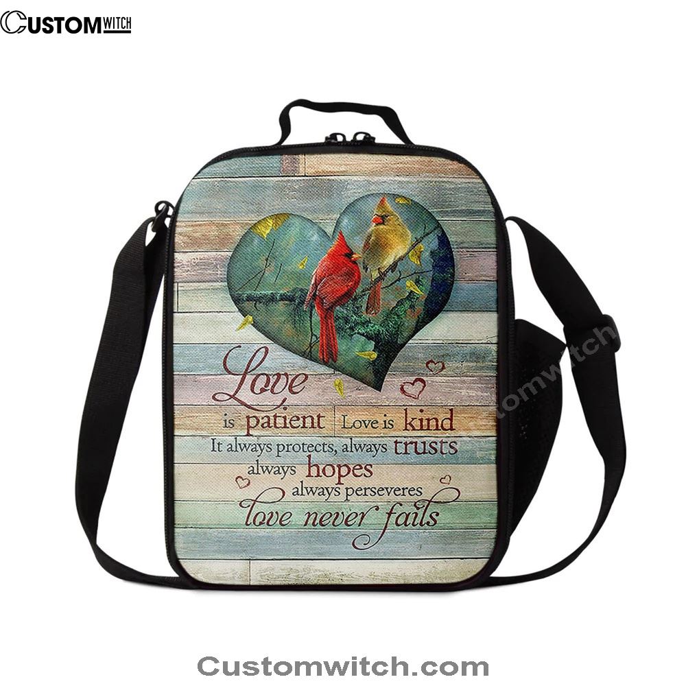 Cardinal Love Is Patient Love Is Kind Lunch Bag, Christian Lunch Bag For School, Picnic, Religious Lunch Bag