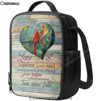 Cardinal Love Is Patient Love Is Kind Lunch Bag, Christian Lunch Bag For School, Picnic, Religious Lunch Bag