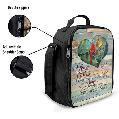 Cardinal Love Is Patient Love Is Kind Lunch Bag, Christian Lunch Bag For School, Picnic, Religious Lunch Bag