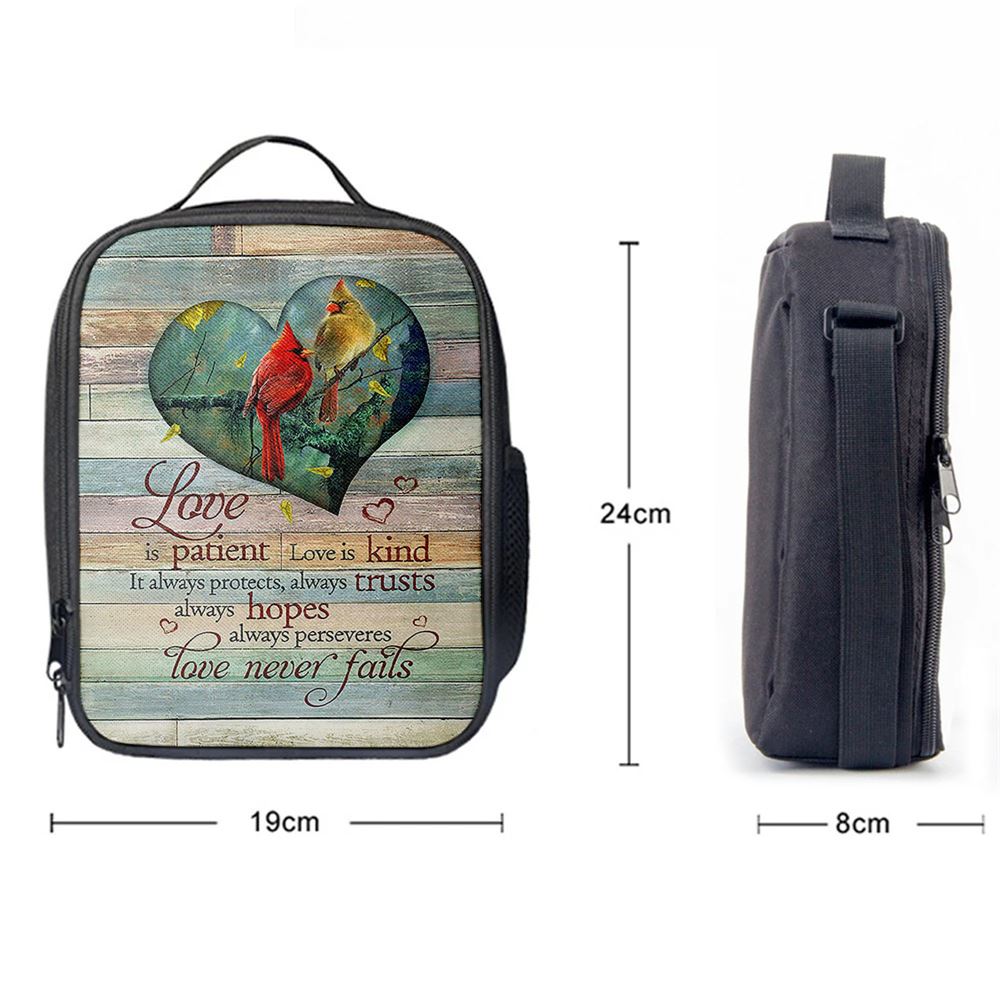 Cardinal Love Is Patient Love Is Kind Lunch Bag, Christian Lunch Bag For School, Picnic, Religious Lunch Bag