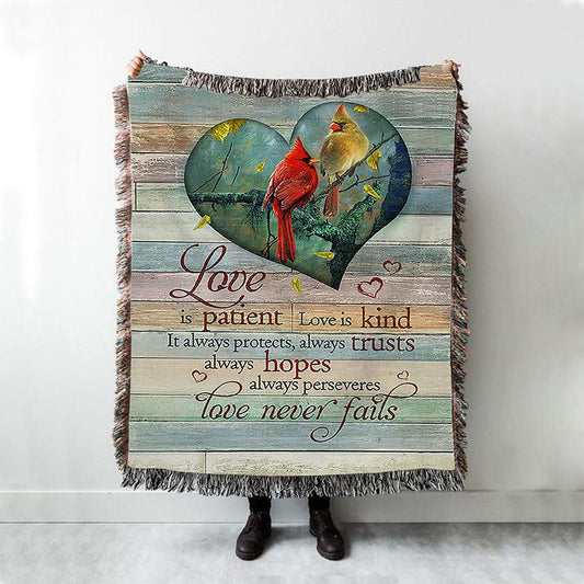 Cardinal Love Is Patient Love Is Kind Woven Blanket - Christian Throw Blanket - Religious Home Decor