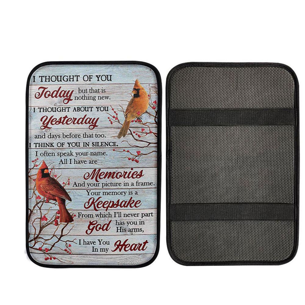 Cardinal Red Cranberry I Thought Of You Today Car Center Console Cover, Religious Car Armrest Accessories
