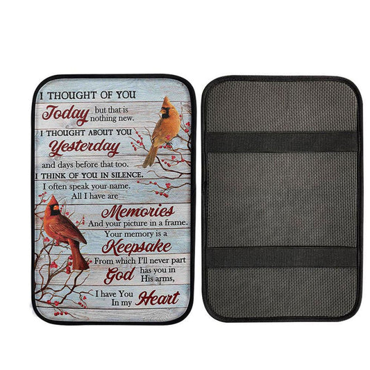 Cardinal Red Cranberry I Thought Of You Today Car Center Console Cover, Religious Car Armrest Accessories