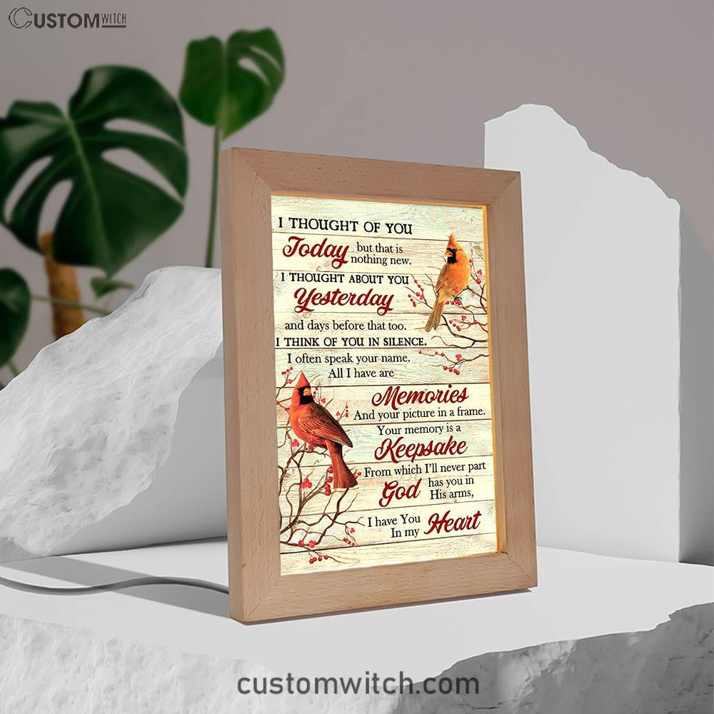 Cardinal Red Cranberry I Thought Of You Today Frame Lamp Art - Bible Verse Art - Christian Inspirational Decor