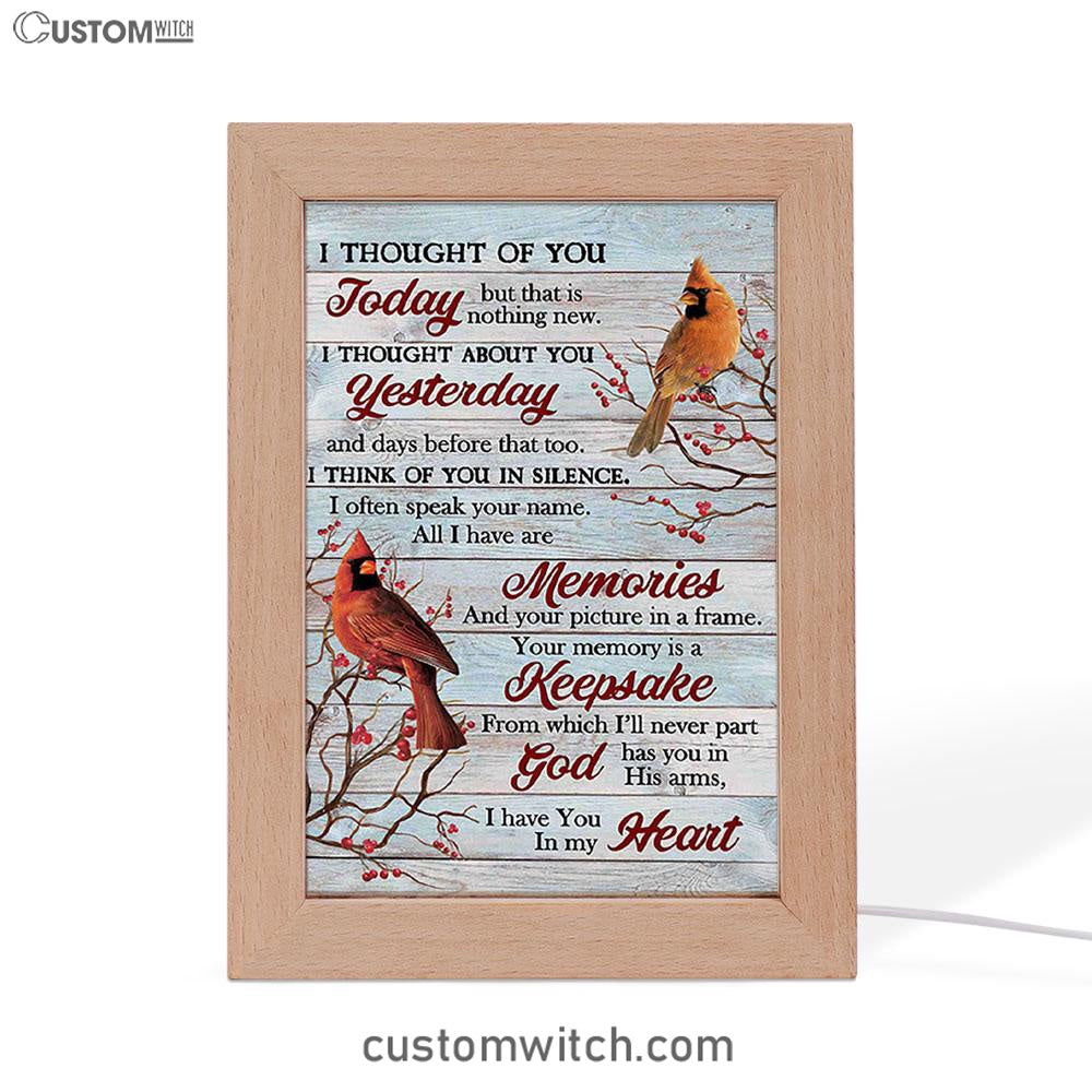 Cardinal Red Cranberry I Thought Of You Today Frame Lamp Art - Bible Verse Art - Christian Inspirational Decor