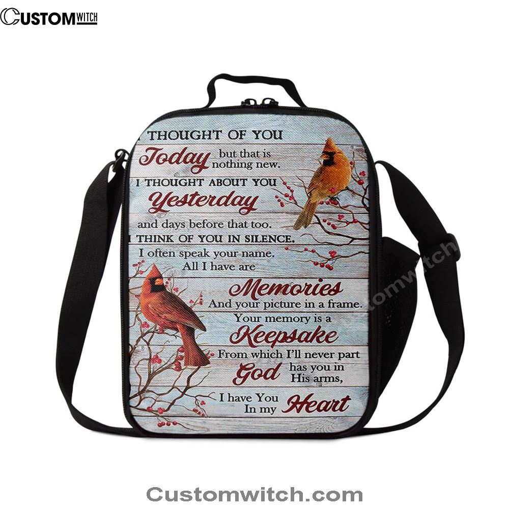 Cardinal Red Cranberry I Thought Of You Today Lunch Bag, Christian Lunch Bag For School, Picnic, Religious Lunch Bag