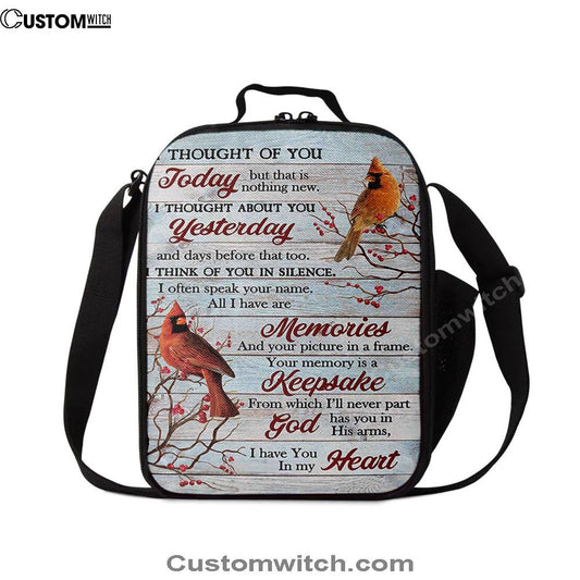 Cardinal Red Cranberry I Thought Of You Today Lunch Bag, Christian Lunch Bag For School, Picnic, Religious Lunch Bag