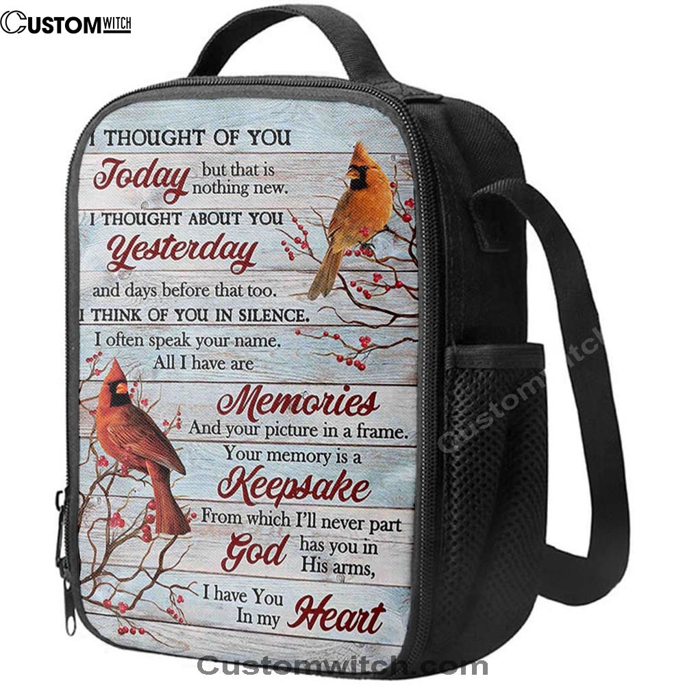 Cardinal Red Cranberry I Thought Of You Today Lunch Bag, Christian Lunch Bag For School, Picnic, Religious Lunch Bag