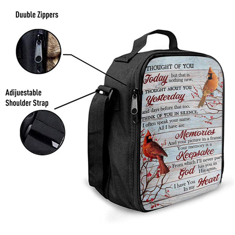 Cardinal Red Cranberry I Thought Of You Today Lunch Bag, Christian Lunch Bag For School, Picnic, Religious Lunch Bag