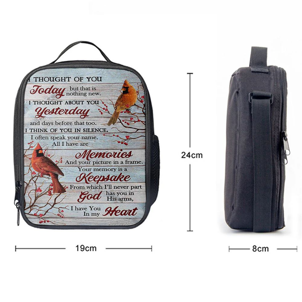Cardinal Red Cranberry I Thought Of You Today Lunch Bag, Christian Lunch Bag For School, Picnic, Religious Lunch Bag