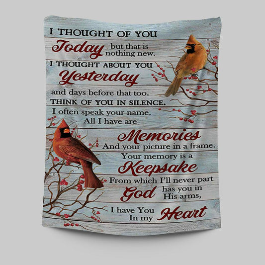 Cardinal Red Cranberry I Thought Of You Today Tapestry Art - Bible Verse Wall Art - Christian Inspirational Wall Decor