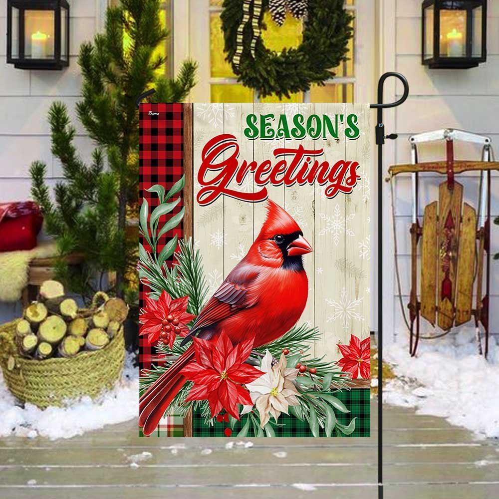 Cardinal Season's Greetings Winter Christmas Flag, Christmas Notre Dame House Flag, Christmas Outdoor Decor Ideas