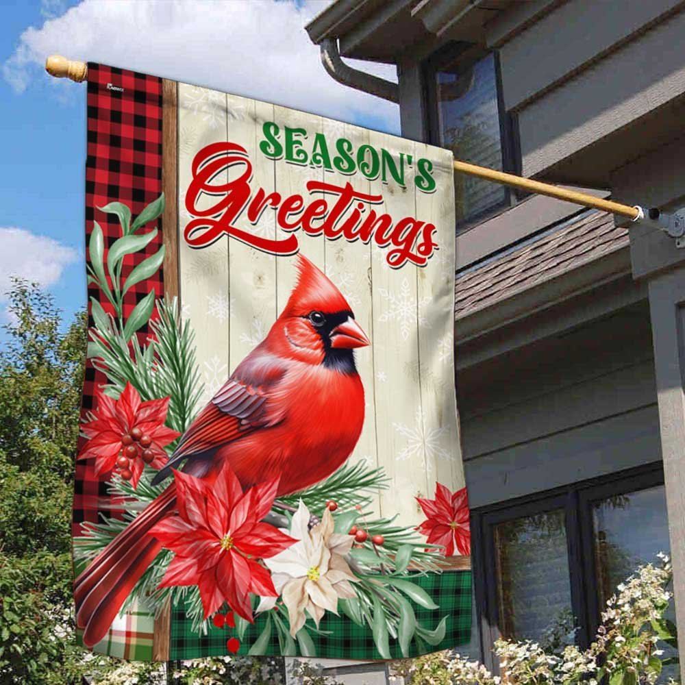Cardinal Season's Greetings Winter Christmas Flag, Christmas Notre Dame House Flag, Christmas Outdoor Decor Ideas