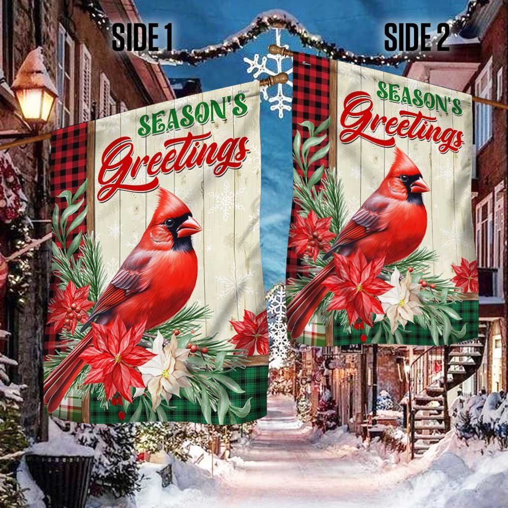 Cardinal Season's Greetings Winter Christmas Flag, Christmas Notre Dame House Flag, Christmas Outdoor Decor Ideas