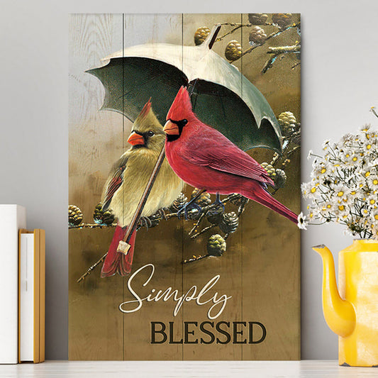 Cardinal Simply Blessed Canvas Art - Bible Verse Wall Art - Christian Inspirational Wall Decor