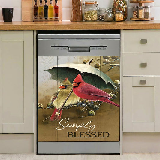 Cardinal Simply Blessed Dishwasher Cover, Bible Verse Dishwasher Magnet Cover, Christian Inspirational Kitchen Decor