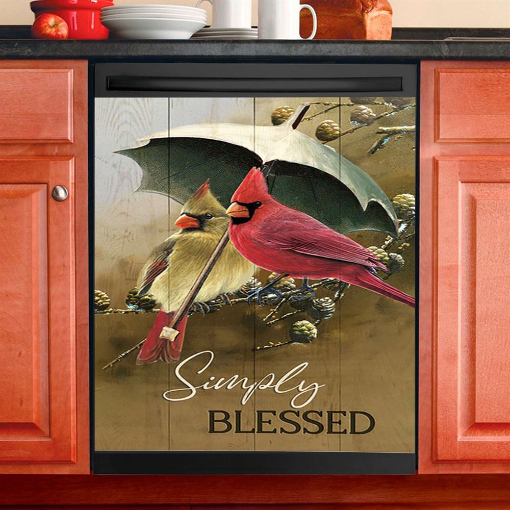 Cardinal Simply Blessed Dishwasher Cover, Bible Verse Dishwasher Magnet Cover, Christian Inspirational Kitchen Decor