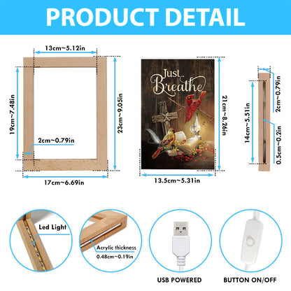 Cardinal Vintage Lantern Bible - Just Breathe Frame Lamp Art - Christian Night Light - Bible Verse Wooden Lamp