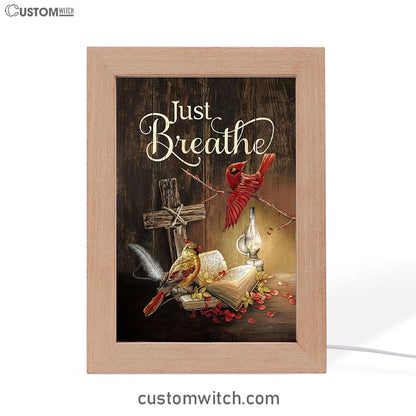 Cardinal Vintage Lantern Bible - Just Breathe Frame Lamp Art - Christian Night Light - Bible Verse Wooden Lamp