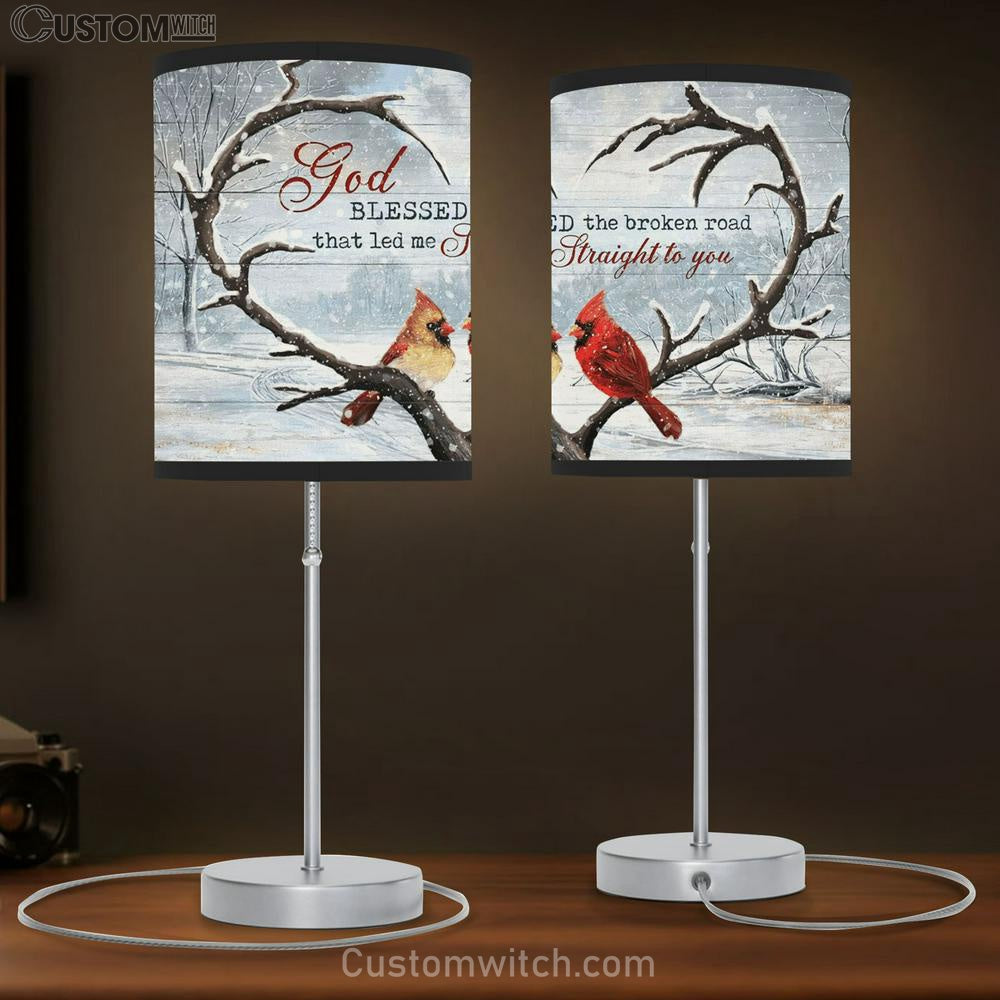 Cardinal Winter Landscape God Blessed The Broken Road That Led Me Straight To You Table Lamb
