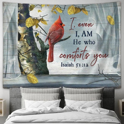 Cardinal Yellow Leaf Window Scarf I, Even I, Am He Who Comforts You Tapestry, Tapestries for Living Room Bedroom