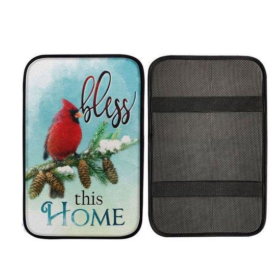 Cardinals Bird Bless This Home Christian Car Center Console Cover, Cross Car Interior Accessories