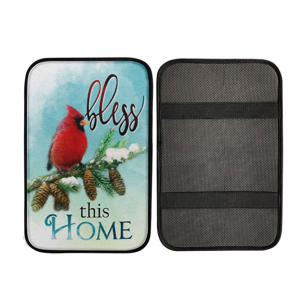 Cardinals Bird Bless This Home Christian Car Center Console Cover, Religious Car Armrest Accessories