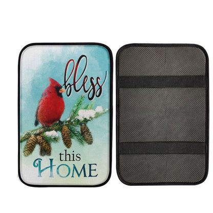 Cardinals Bird Bless This Home Christian Car Center Console Cover, Religious Car Armrest Accessories