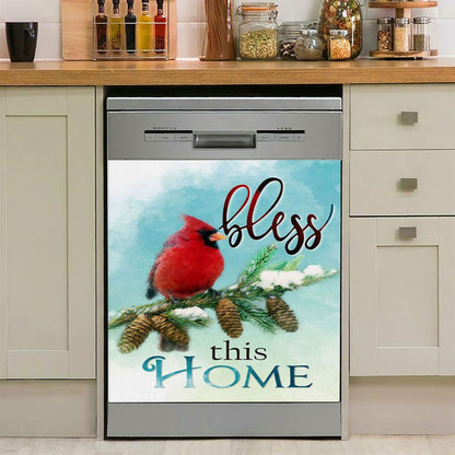 Cardinals Bird Bless This Home Christian Dishwasher Cover, Bible Verse Dishwasher Magnet Cover, Scripture Kitchen Decor