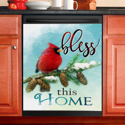 Cardinals Bird Bless This Home Christian Dishwasher Cover, Bible Verse Dishwasher Magnet Cover, Scripture Kitchen Decor