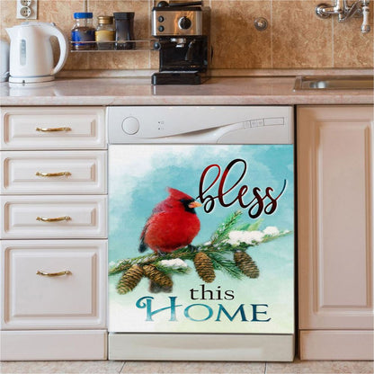 Cardinals Bird Bless This Home Christian Dishwasher Cover, Bible Verse Dishwasher Magnet Cover, Scripture Kitchen Decor