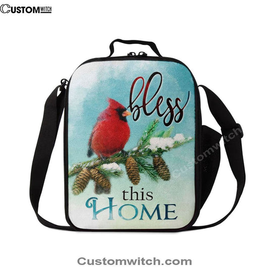 Cardinals Bird Bless This Home Christian Lunch Bag, Christian Lunch Bag For School, Picnic, Religious Lunch Bag